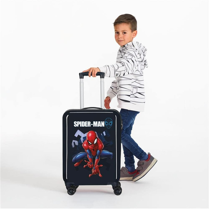 Дитяча валіза Marvel Spiderman, жорсткий корпус, 37x55x20 см, 34 л, ABS, з кодовим замком, синя, на 4 подвійних колесах, ручна поклажа