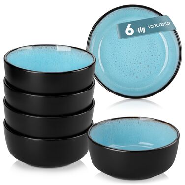 Набір посуду Vancasso AMBER на 12 осіб, 48 предметів: тарілки обідні, десертні, супові, миски (блакитний, реактивна глазур, для посудомийної машини)