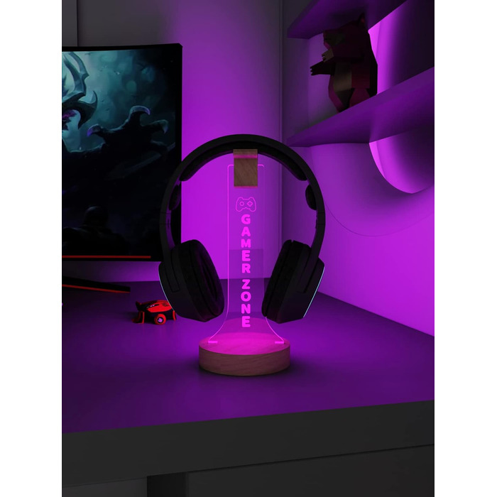 Підставка для навушників YuanDian Gamer Zone з підсвіткою RGB, дерев'яний тримач для геймерських навушників, 16 кольорів для декору ігрової кімнати, подарунок геймеру