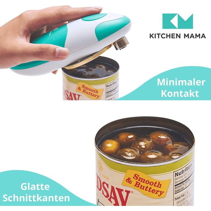 Електричний відкривачка для консервів Kitchen Mama Auto 2.0: автоматичний, бездротовий, з гладкою кромкою, безпечний для продуктів харчування
