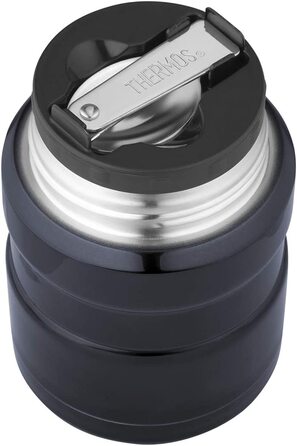 Термос-контейнер для їжі Thermos King 0,45 л з ложкою, темно-синій, з гравіюванням імені