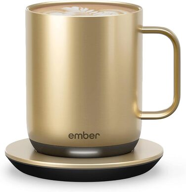 Розумна чашка Ember Smart Mug 2 295 мл із регулюванням температури, управлінням через додаток, акумулятором на 1,5 години, LED-дисплеєм, заряджається, оновлений дизайн, золота