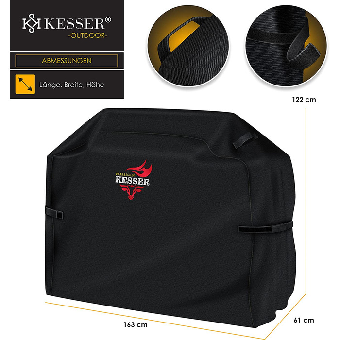 Чохол для гриля KESSER Premium, водонепроникний, 600D Oxford, для газових грилів Weber, Brinkmann, Char-Broil, захисна покривало, 76x66x109 см, чорний