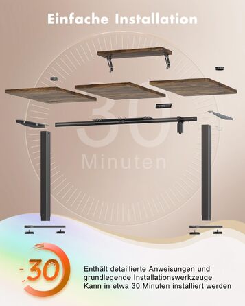 Регульований по висоті письмовий стіл Airfish 160 x 70 см з підставкою для монітора, колір Vintage Brown