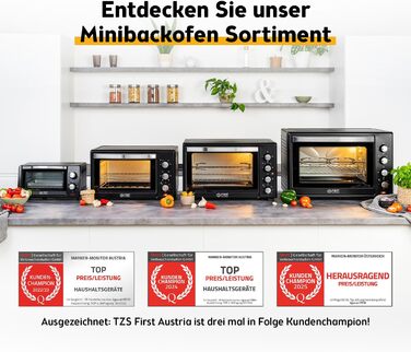 Міні-піч TZS First Austria 10L з регулюванням температури до 230°C, таймером 60 хв, 2 рівнями та грилем - для кухні та кемпінгу