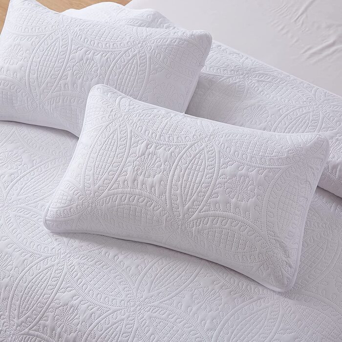 Покривало WONGS BEDDING 220x240 см синє, квітковий принт, мікрофібра, літня стьобана ковдра з 2 наволочками 48x75 для двоспального ліжка