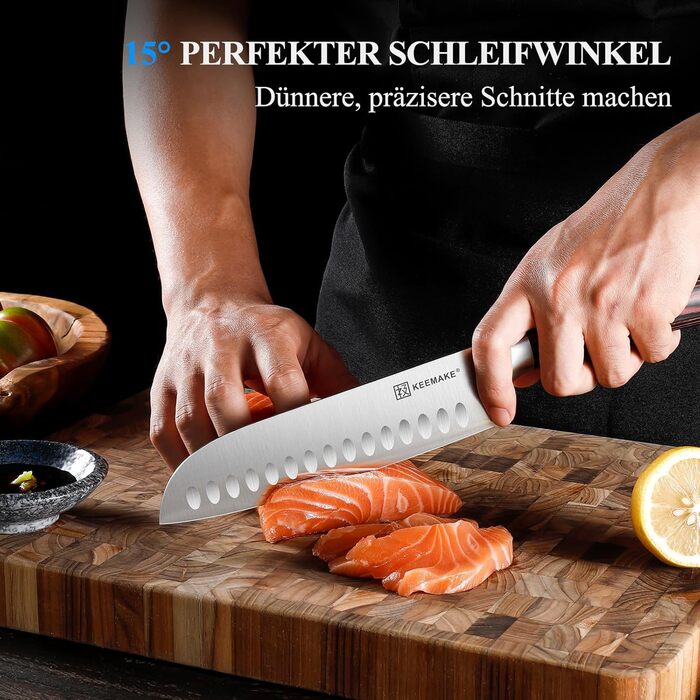 KEEMAKE Набір професійних кухонних ножів Santoku 18 см з карбонової сталі, ергономічна ручка