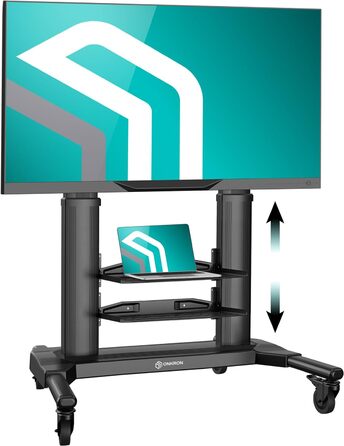 ONKRON мобільна стійка для телевізора 40-80 дюймів, до 55 кг, алюмінієва, регульована висота, VESA 700x400, на колесах, чорна, модель TS2771-B