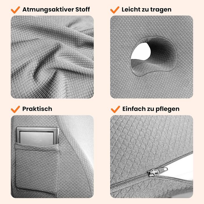 Подушка для спини та попереку з піни Memory Foam для ліжка та дивана - ергономічна трикутна форма, сіра