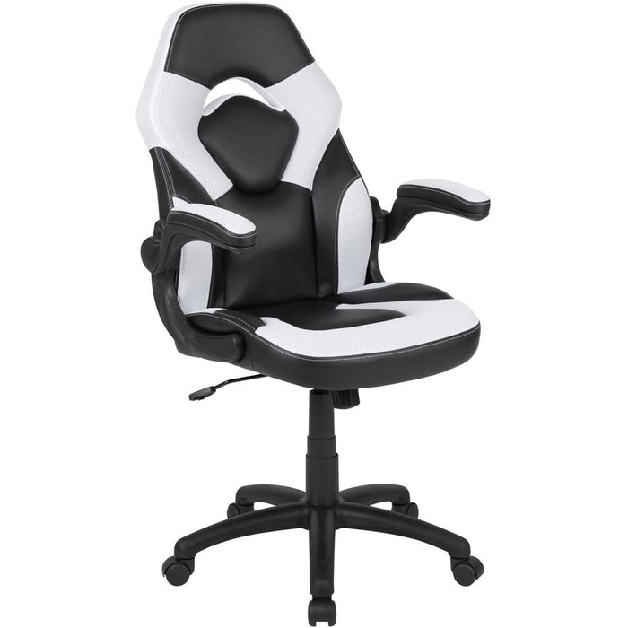 Ігрове крісло Flash Furniture X10, ергономічне, з регульованою спинкою, для комп'ютера і геймінгу, LeatherSoft, біло-чорне