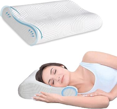 Подушка для шиї Lamb з Memory Foam, регульована висота, ергономічна, знімний чохол (50x36x10/8 см, біла)