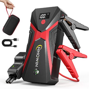 Powerbank Starthilfe 20000 mAh для автомобіля 12V з кабелями та LED-ліхтарем. Запуск авто до 7.5л бензину або 5.0л дизеля. 4-в-1 функція. Підходить для подорожей та надзвичайних ситуацій.