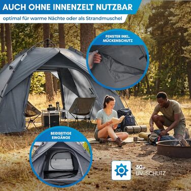 Намет автоматичний NORDMUT Pop Up для 2-4 осіб, водонепроникний кемпінговий намет з UV-захистом та вентиляцією, сірий