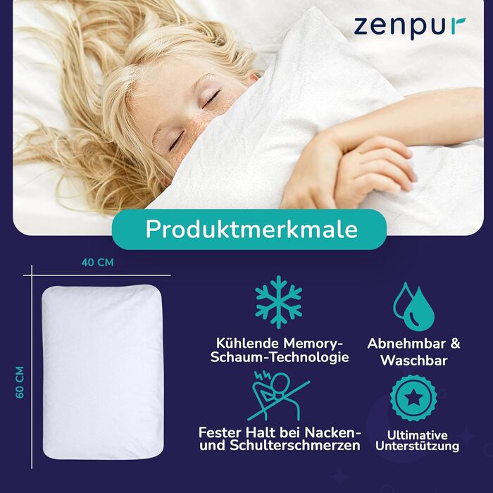 Подушка ортопедична для шиї ZenPur 40x60x13 см (2 шт) з піни Memory Foam - сертифікат Oeko-TEX