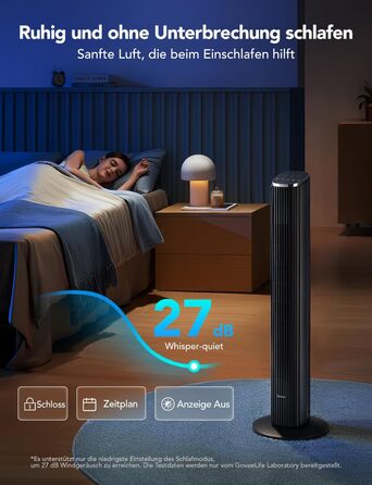 GoveeLife Розумний вежний вентилятор з Wi-Fi та Bluetooth, 75° осциляція, 8 швидкостей, 5 режимів, таймер на 24 год