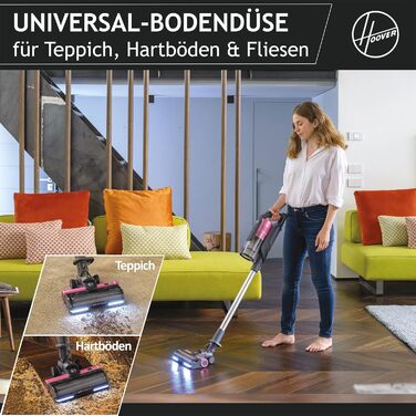 Бездротовий пилосос Hoover HF9 HOME з двома акумуляторами, потужний акумуляторний пилосос без мішка, до 60 хвилин роботи, антизаплутуюча щітка з LED-підсвіткою, для всіх типів підлог, до 240 м²