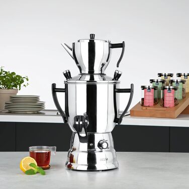 Електричний самовар BEEM TEA-PERFECT 3 л з чайником 1,2 л з ситечком, нерж. сталь, термостат, диспенсер, для дому та HoReCa