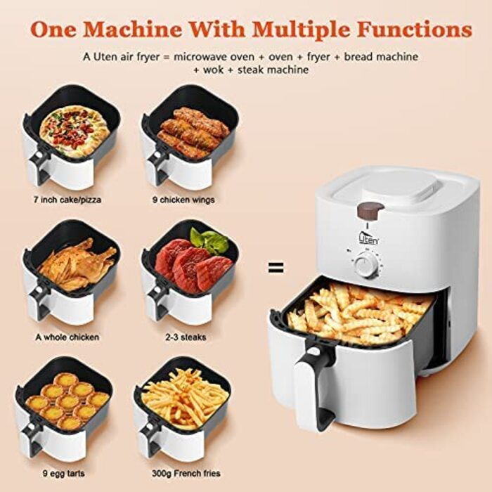 Аерофритюрниця Heißluftfritteuse 4L XL, 1500W з функціями підігріву та підігріву страв, антипригарний кошик, без олії, біла