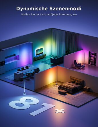 Govee Stehlampe Pro 2100 Лм, RGBIC LED лампа з Bluetooth-колонкою, білий шум, Alexa, 16 млн кольорів, музична синхронізація, сіра, для вітальні