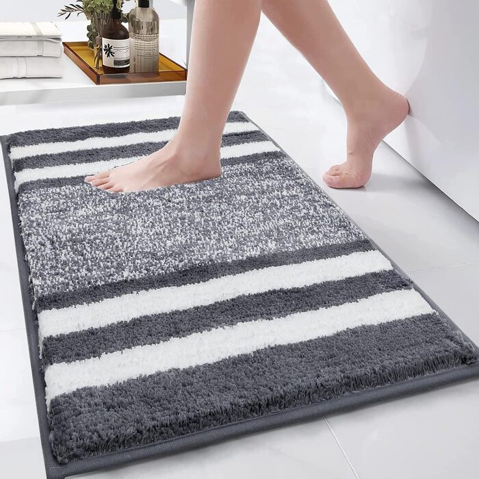 Килимок для ванної кімнати Pauwer з мікрофібри, 60 x 120 см, м'який, швидковисихаючий, антиковзний, для дому, сірий