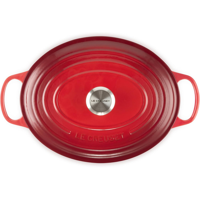 Чавунна овальна жаровня Le Creuset Signature з кришкою, 31 см, 6,3 л, для всіх плит і індукції, червона