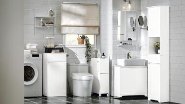 SoBuy BZR110-W шафа для білизни з висувним кошиком і шухлядою, білий, 40x86x39 см, меблі для ванної кімнати