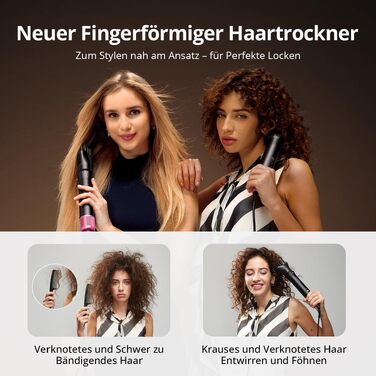 CrazyMar Airstyler 7-в-1: Фен-щітка з іонізацією, автоматичний стайлер для волосся, випрямляч та плойка (чорний)