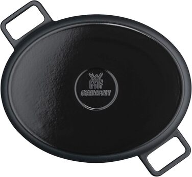 Овальний жаровий посуд WMF Flavour 34x28 см, чавунний, для індукції, емальований, з кришкою з конденсаційними виступами, сучасний дизайн, чорний