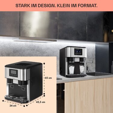 Машина для льоду Klarstein Neo 1,8 л, 15 кг/24 год, компактна, для дому, кемпінгу, професійного використання, подрібнений та кубиковий лід, чорна