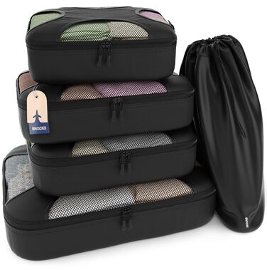 Набір органайзерів для подорожей Shacke Packung (4 шт.) з мішком для прання, чорний