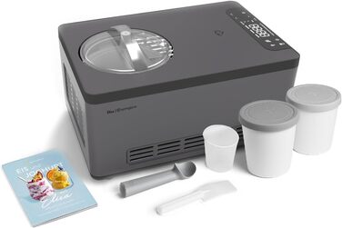 Морозивниця та йогуртниця SPRINGLANE Elisa 2,0 л з компресором, 220 Вт, нержавіюча сталь, функції охолодження та нагріву, рецептник, антрацит, 2 контейнери для морозива