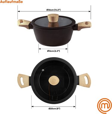 Каструля MasterChef з кришкою 20 см, алюмінієва, антипригарна, індукційна, з дерев'яною ручкою, універсальна для всіх плит, набір каструль і сковорідок, натуральна колекція