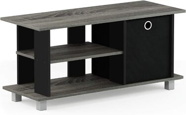 Тумба під телевізор Furinno Simplistic з полицею, дерево, французький дуб сірий/чорний, 32.5x80x38.4 см