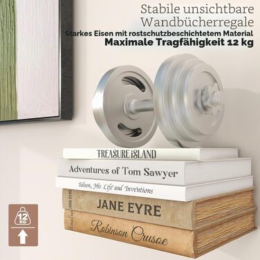 Невидимий настінний стелаж для книг, плаваючі полиці для спальні та офісу, металевий, набір 6 шт.