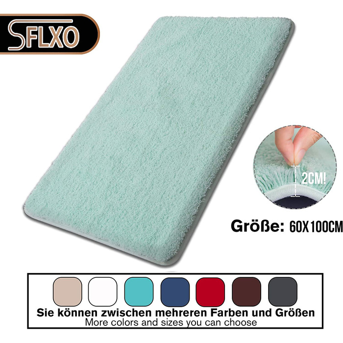 Килимок для ванної SFLXO 80x50 см, мікрофібра, антиковзний, водопоглинаючий, машинне прання, бірюзовий