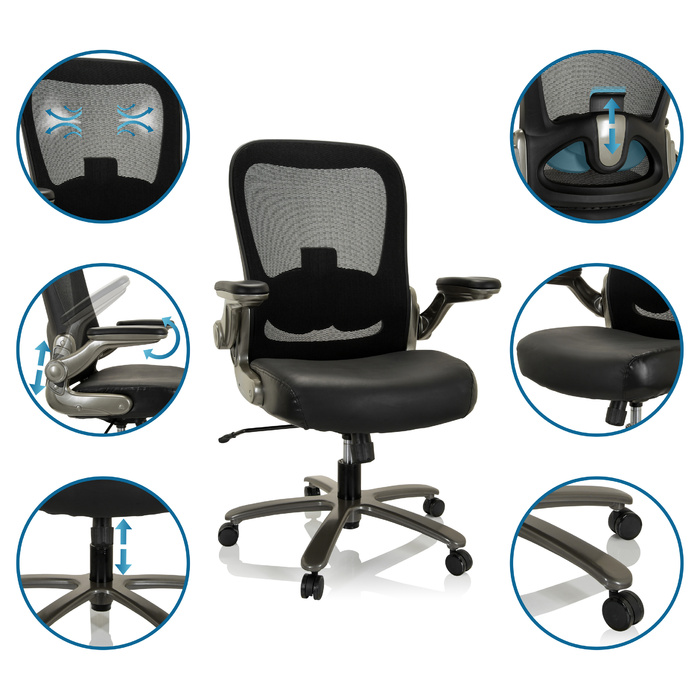 Надміцне крісло / офісне крісло INSTRUCTOR T I Titan XXL сітка / шкіра чорна hjh OFFICE