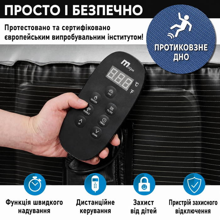 Надувний СПА-басейн BRAST MSpa Starry з LED-підсвіткою для 6 осіб, 204x70 см, 138 гідромасажних форсунок, енергозберігаючий таймер, функція нагріву та масажу, для вулиці та приміщення