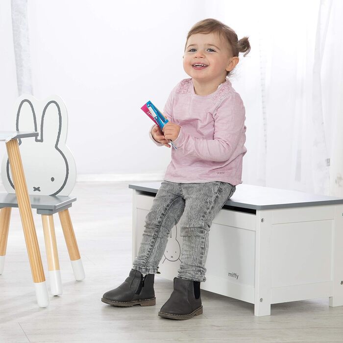 Дитяча іграшкова скриня з дерева roba Miffy, біла скриня-лава зі складаною кришкою і доводчиком для іграшок у дитячу кімнату, для хлопчиків і дівчаток