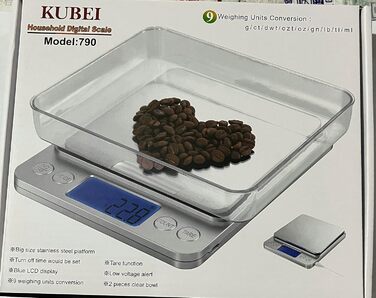 Цифрова кухонна вага KUBEI 5кг/0,1г, велика нержавіюча платформа, USB-заряджання, високоточна побутова вага, таймер вимкнення