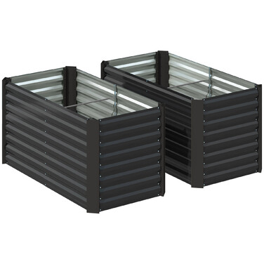 Набір з двох raised beds (високих грядок), ящики для вирощування рослин, поглиблені, металеві, 120 x 60 x 60 см, темно-сірі