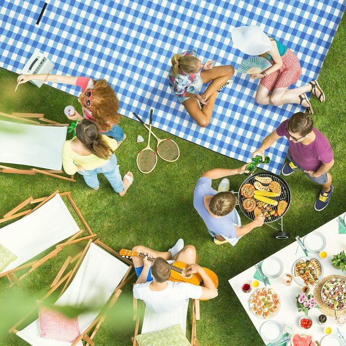 Пікнікова ковдра Relaxdays XXL 200x300 см, водонепроникна, утеплена, флісова, синьо-біла, з ручкою для перенесення