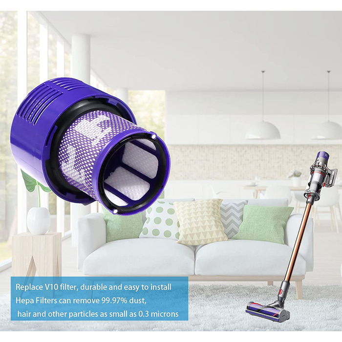 Набір з 4 фільтрів для пилососа Dyson V10 SV12, Laukowind, миючі змінні фільтри з щіткою для моделей Cyclone, Animal, Absolute, заміна DY-969082-01