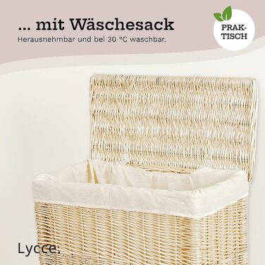 Кошик для білизни Lycce з кришкою 60 л, вузький, плетений з лози, для зберігання білизни в нішах, натуральний колір