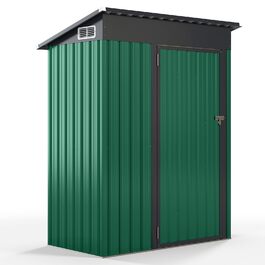 Металевий садовий будиночок COSTWAY 150x90,5x185 см, 1,5 м³, з похилим дахом та дверима, замиканий, зелений