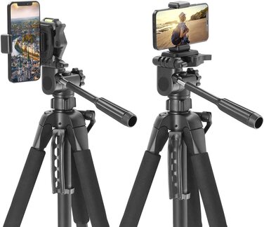 Hama штатив для камери Action 165 3D, легкий фотоштатив 61-165 см, трипод з 3D-головкою, тримачем для смартфона, для дзеркальних камер Canon/Nikon/Sony, чорний
