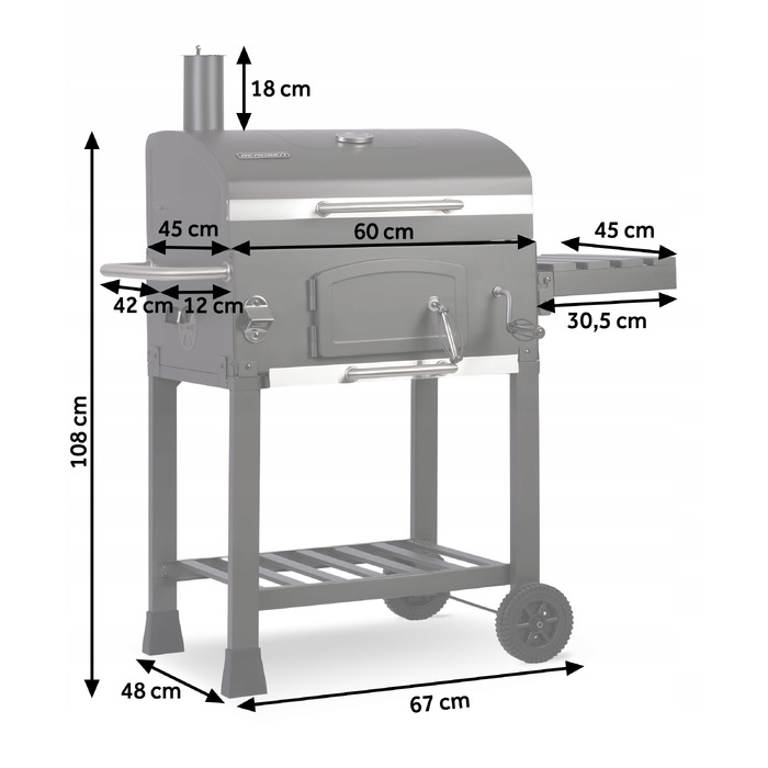 Садовий вугільний гриль-мангал (комин) із чавунним решіткою 57 x 43 см та термометром, великий