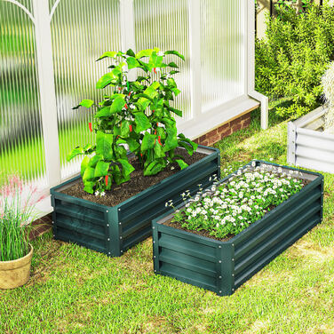 Набір з 2-х металевихRaised Garden Beds (Високі грядки), Відкритий ґрунт, Для саду та балкону, 110x50x30 см, Зелений