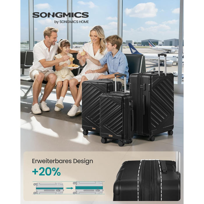 Валіза для подорожей SONGMICS 65 см, розширена, жорсткий корпус ABS, TSA-замок, 4 подвійних колеса, чорна (RP002C101)