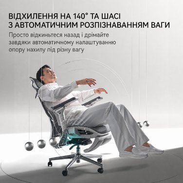 Офісне крісло Hbada E3 Pro ергономічне, з динамічною 3-зонною поперековою підтримкою, 4D регульованим підголівником, 6D регульованими підлокітниками та висувною підставкою для ніг, сіре