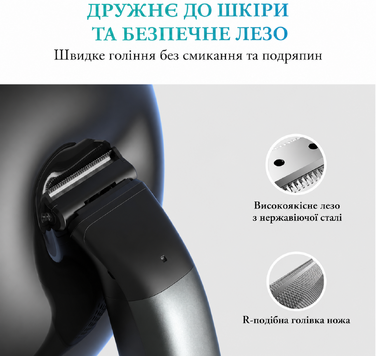 Чоловічий інтимний тример Kensen 2-в-1, водонепроникний електробритва для тіла та інтимної зони, акумуляторний, для гоління ніг, грудей, пахв, паху, насадки, сріблястий